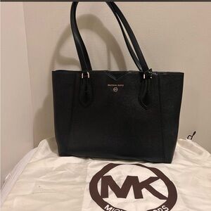 Michael Kors Black Pebbled Leather Tote with Gold Logo